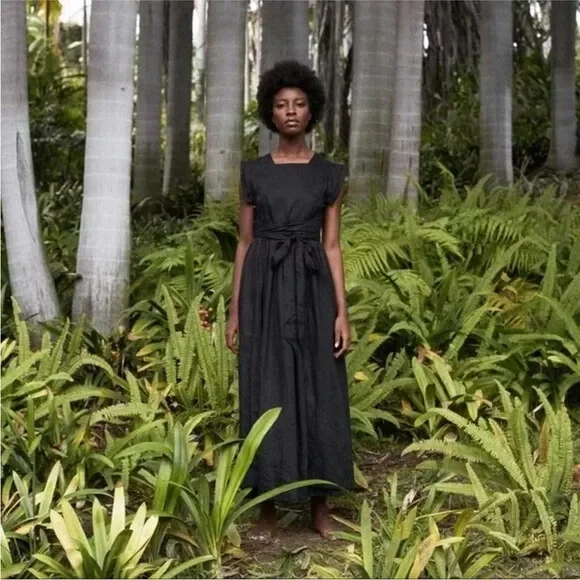 Doen Pacifica linen Wrap Sleeveless Black Midi dress - Picture 3 of 10